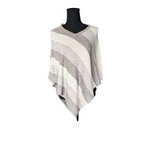 100% Cashmere Poncho Sweater Neutral Stripe Quiet Luxury Capsule OS